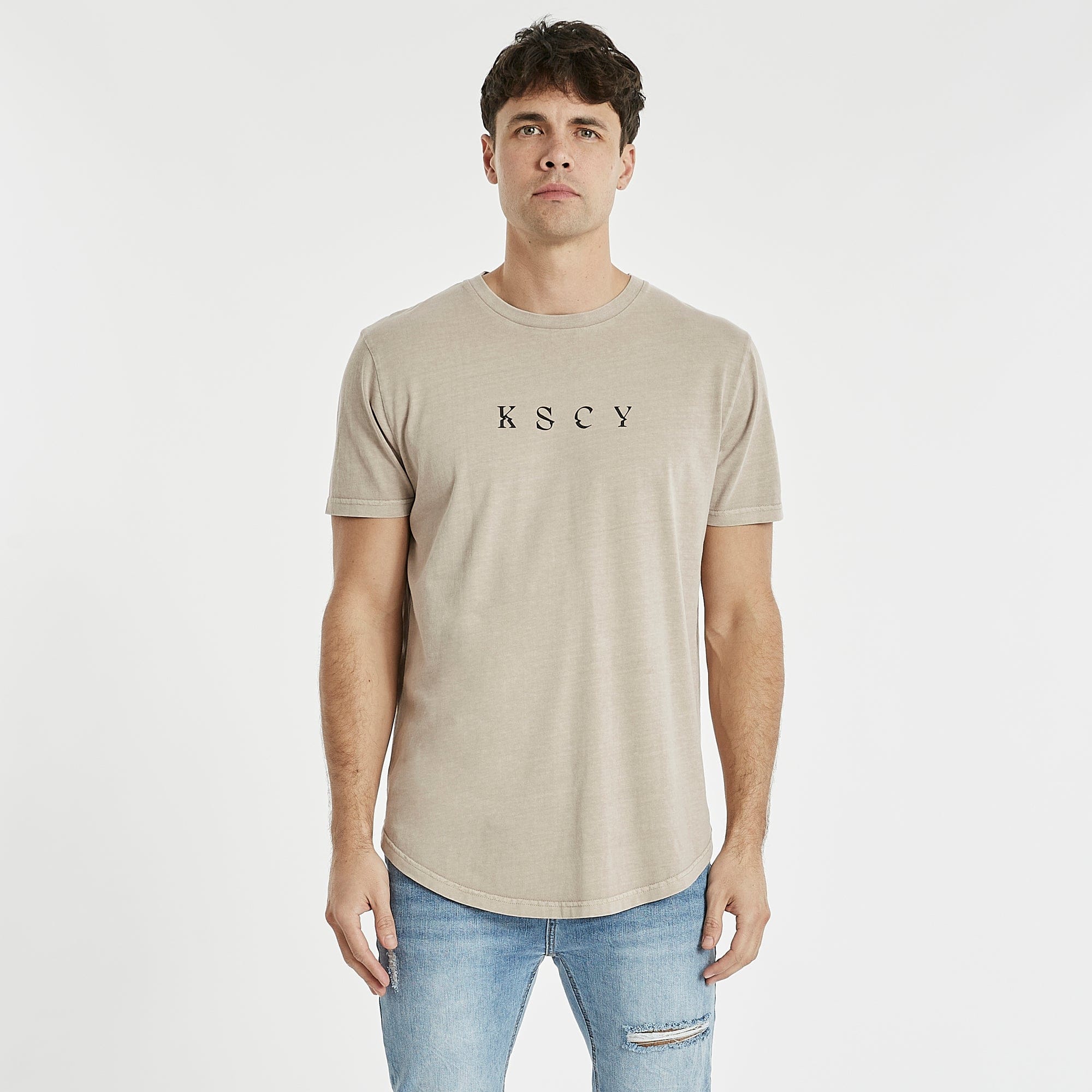 Montercy Dual Curved T-Shirt in Pigment Warm Grey