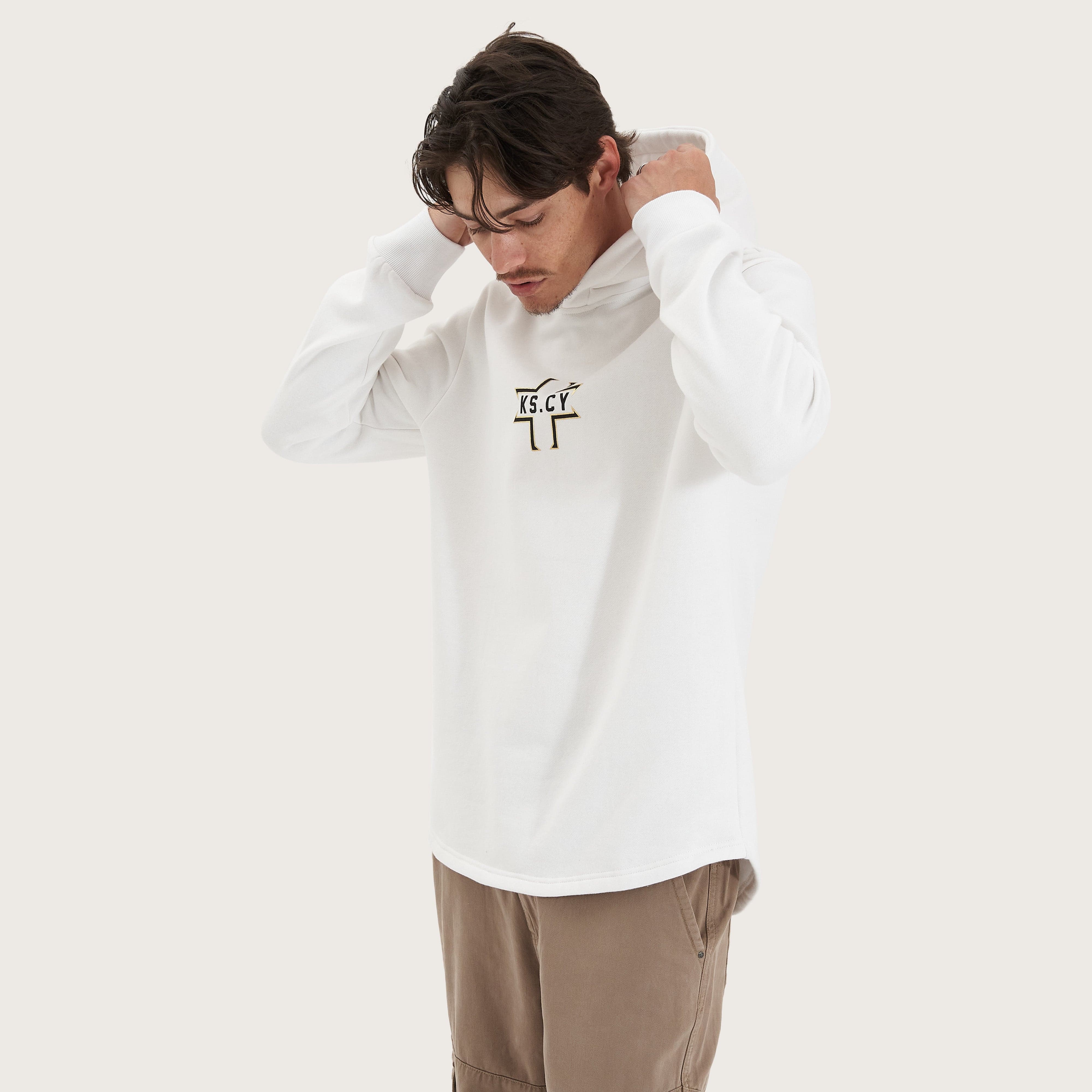KSCY Southfall Heavy Curved Hoodie in White - Kiss Chacey
