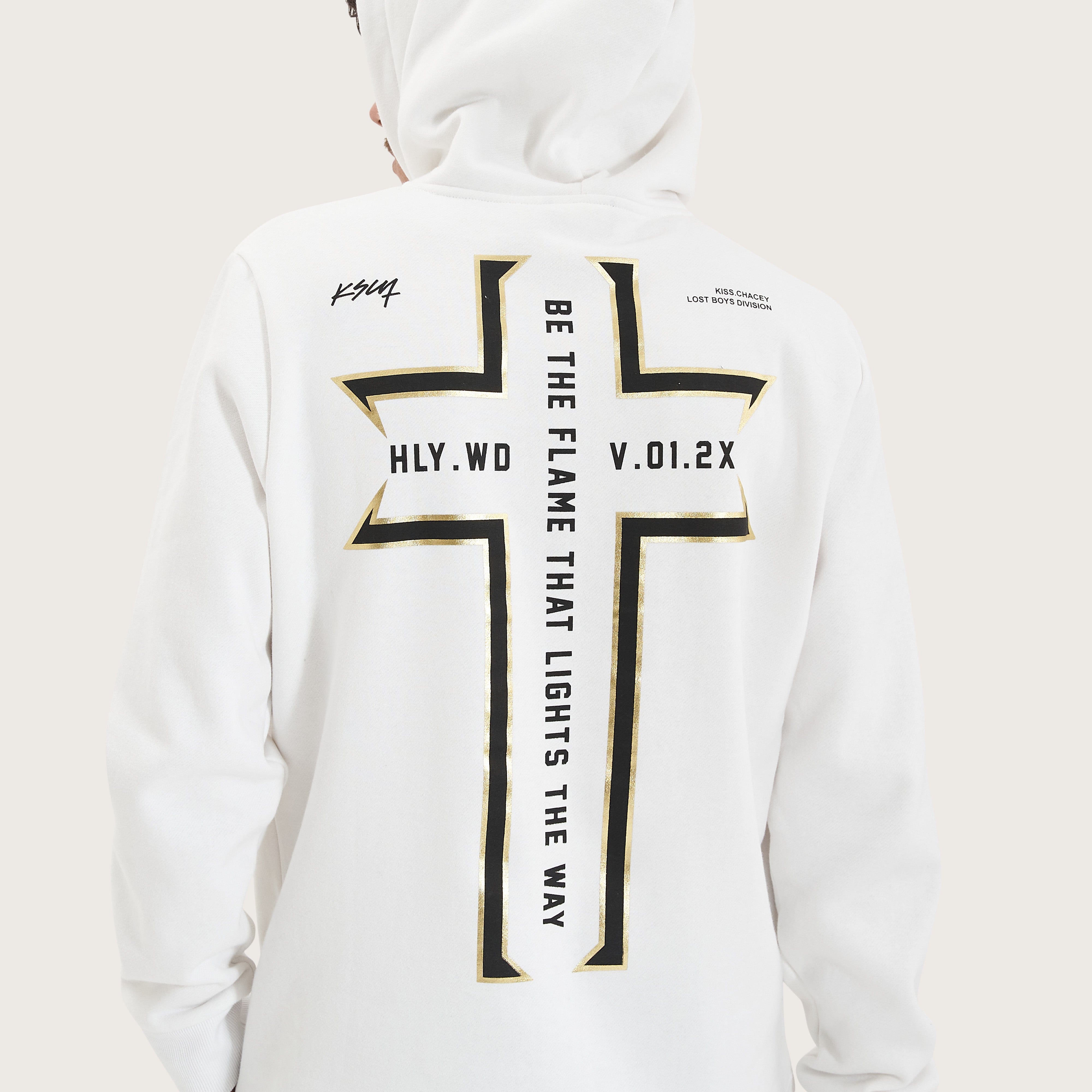 KSCY Southfall Heavy Curved Hoodie in White - Kiss Chacey