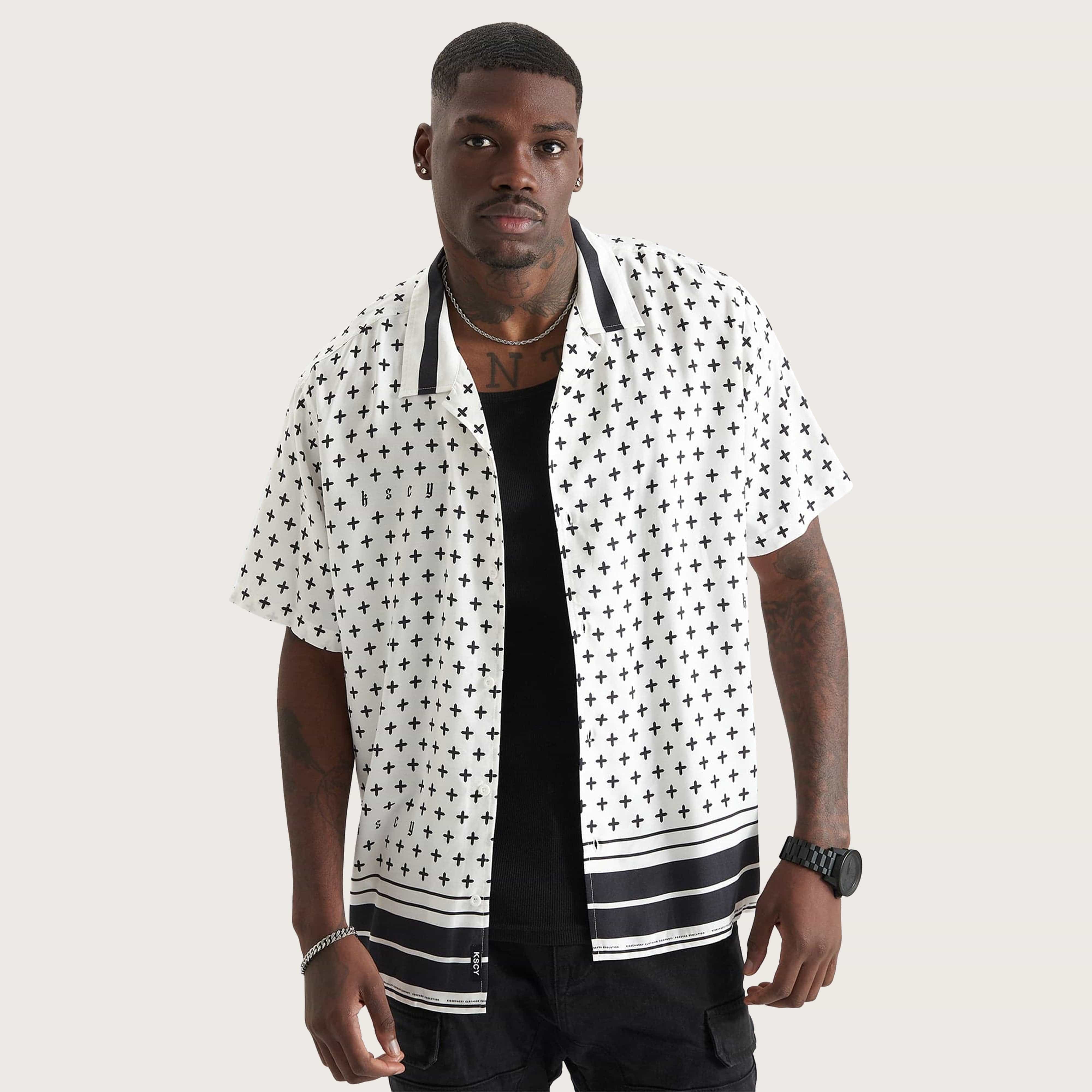 Stamp Relaxed Resort Shirt Black White