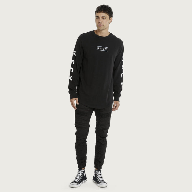 Transparency Heavy Dual Curved Long Sleeve T-Shirt Jet Black