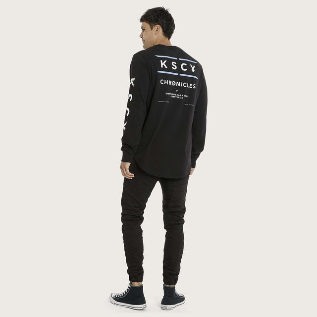 Transparency Heavy Dual Curved Long Sleeve T-Shirt Jet Black