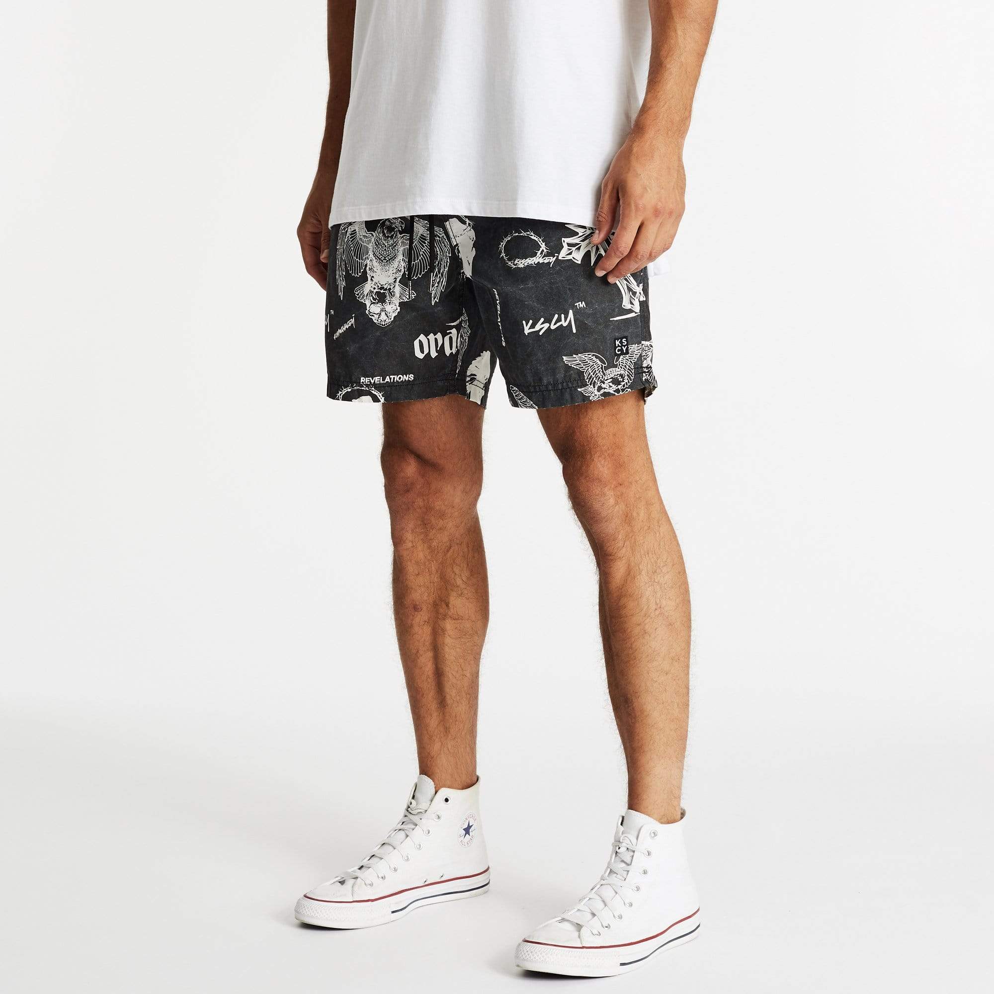Abstract Beach Shorts Black Print
