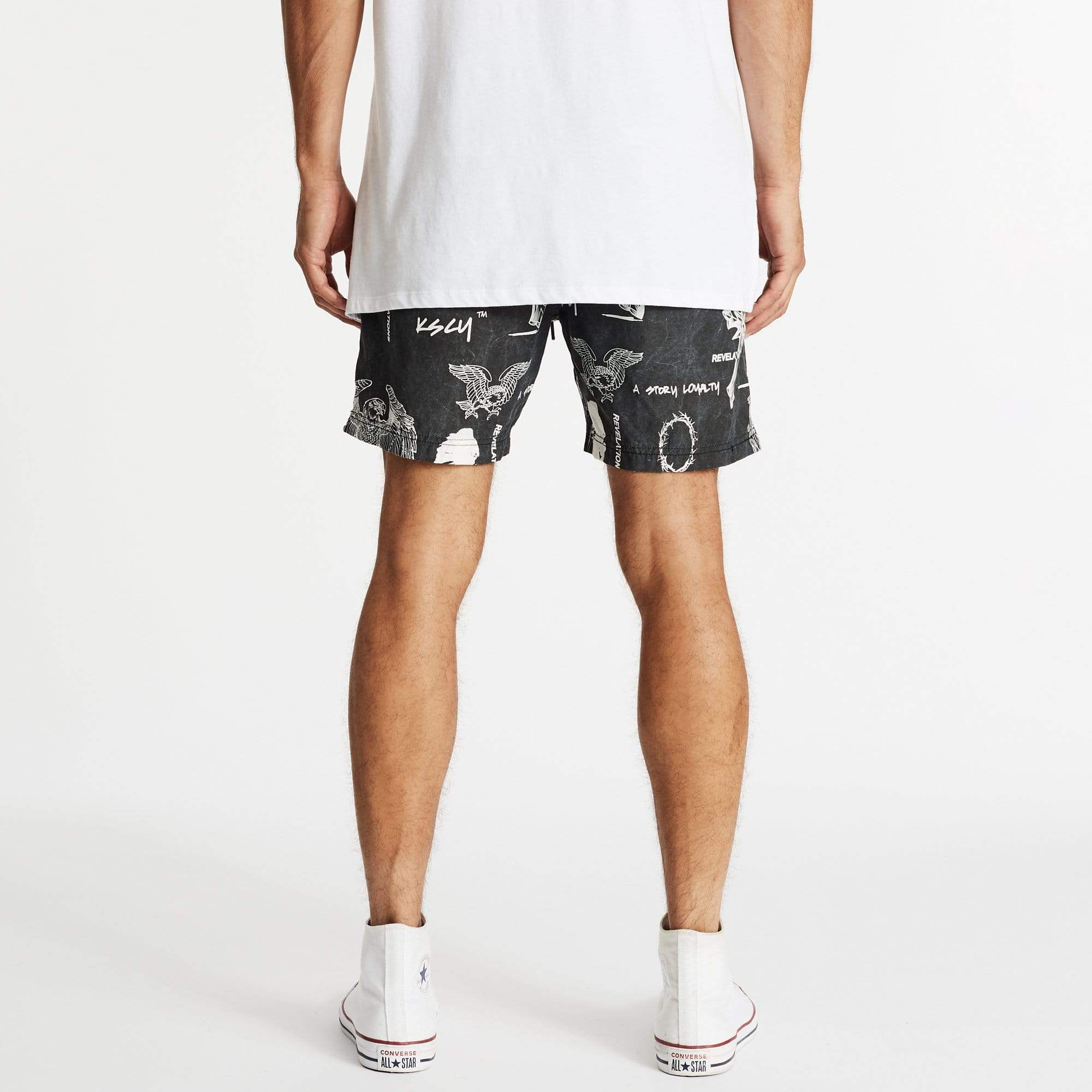 Abstract Beach Shorts Black Print