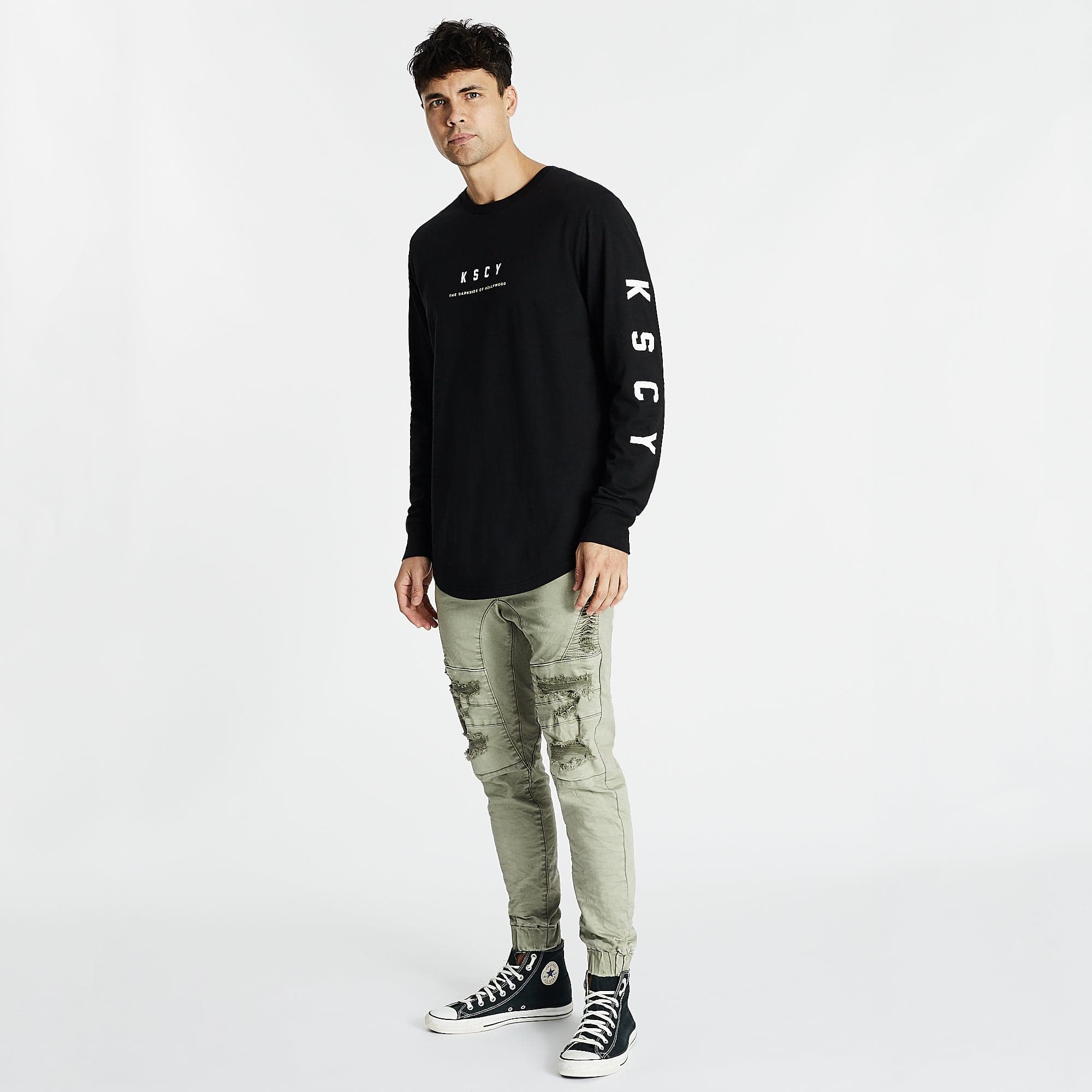 Against Dual Curved Long Sleeve T-Shirt Jet Black