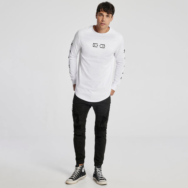 Apart Dual Curved Long Sleeve T-Shirt White