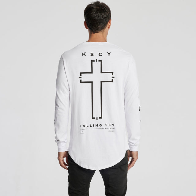 Apart Dual Curved Long Sleeve T-Shirt White