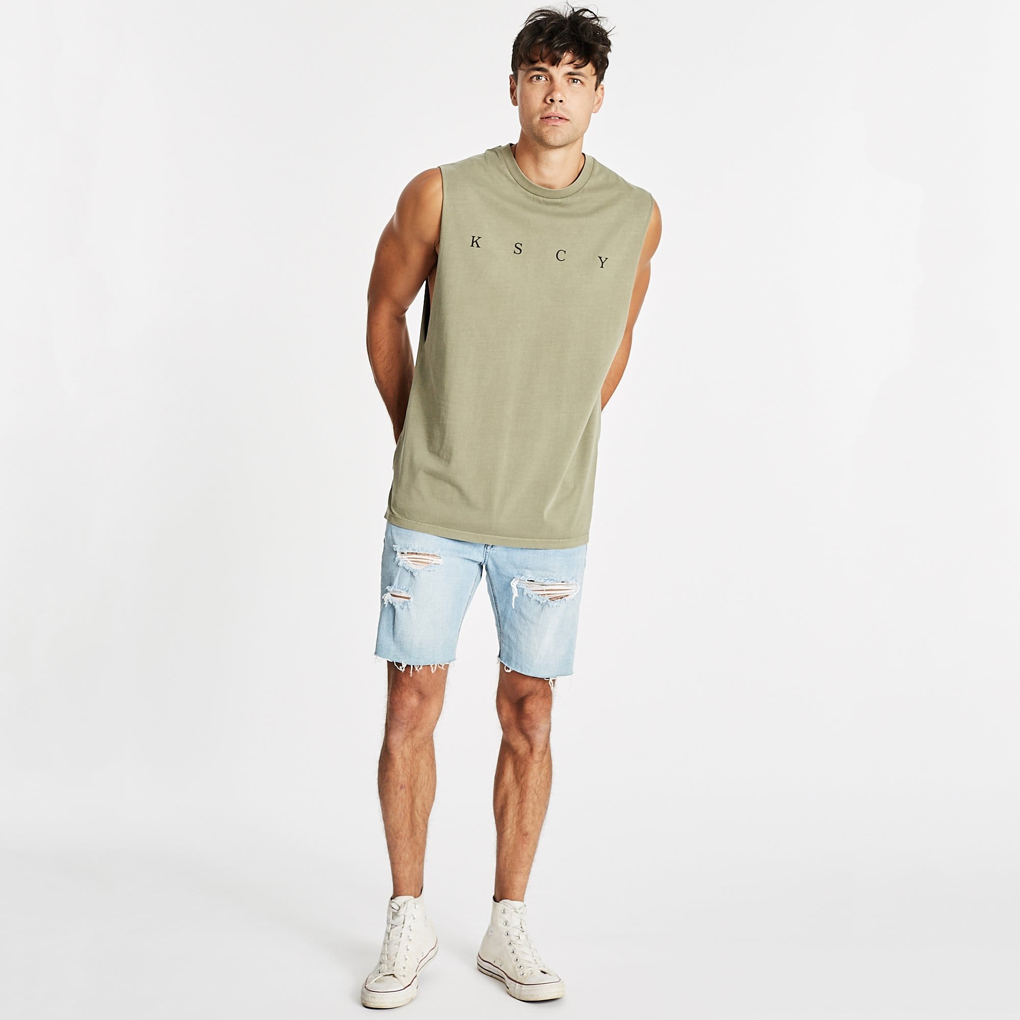 Apex Step Hem Muscle Tee Pigment Khaki