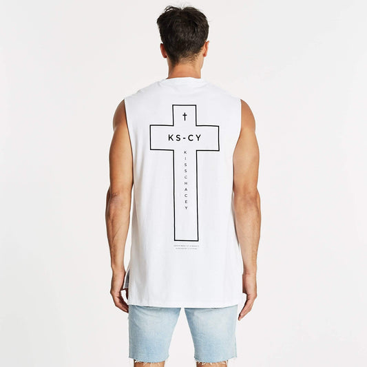 Durham Step Hem Muscle Tee White