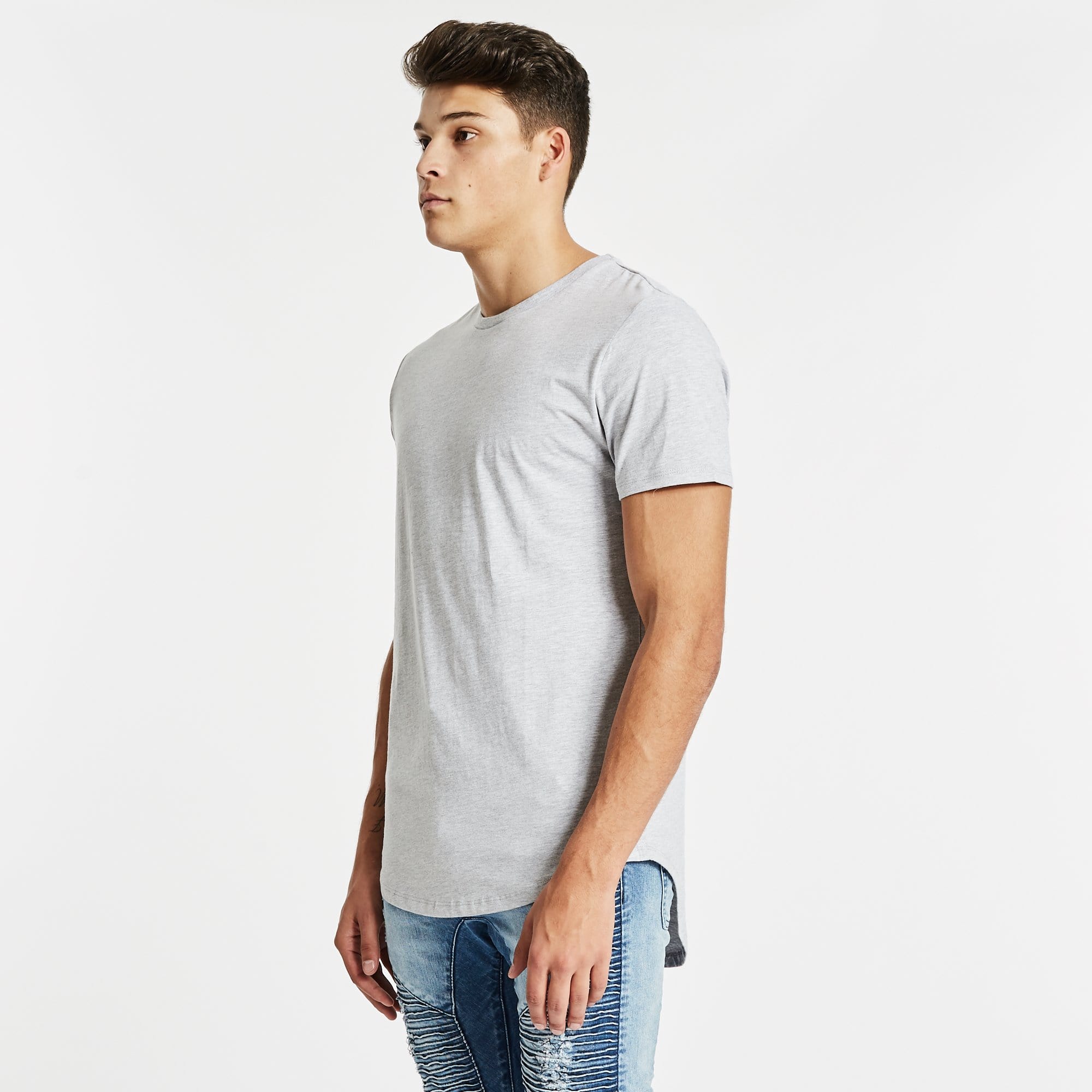 Essential Dual Curved Hem T-Shirt Grey Marle