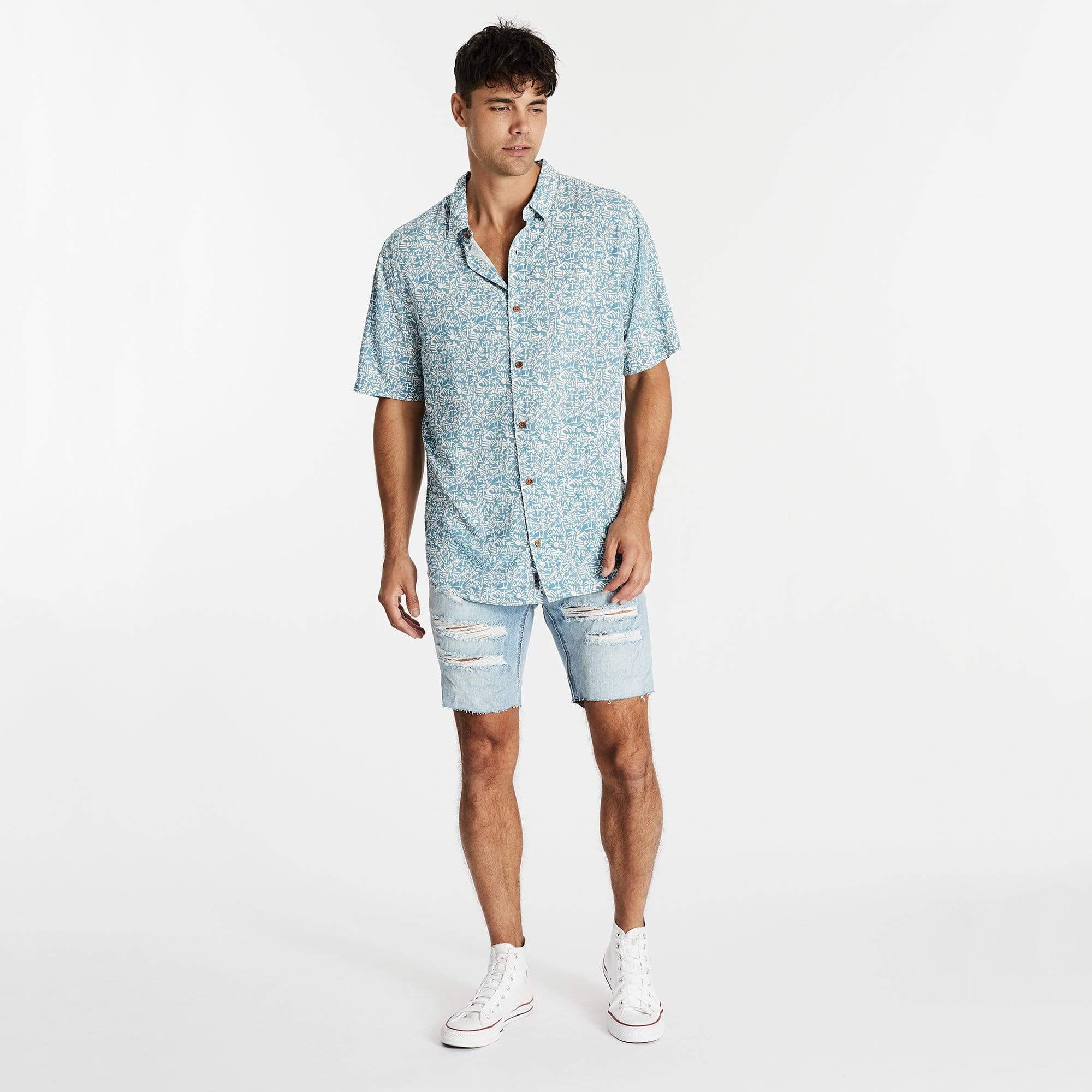 Faded Relaxed Shirt Blue Print