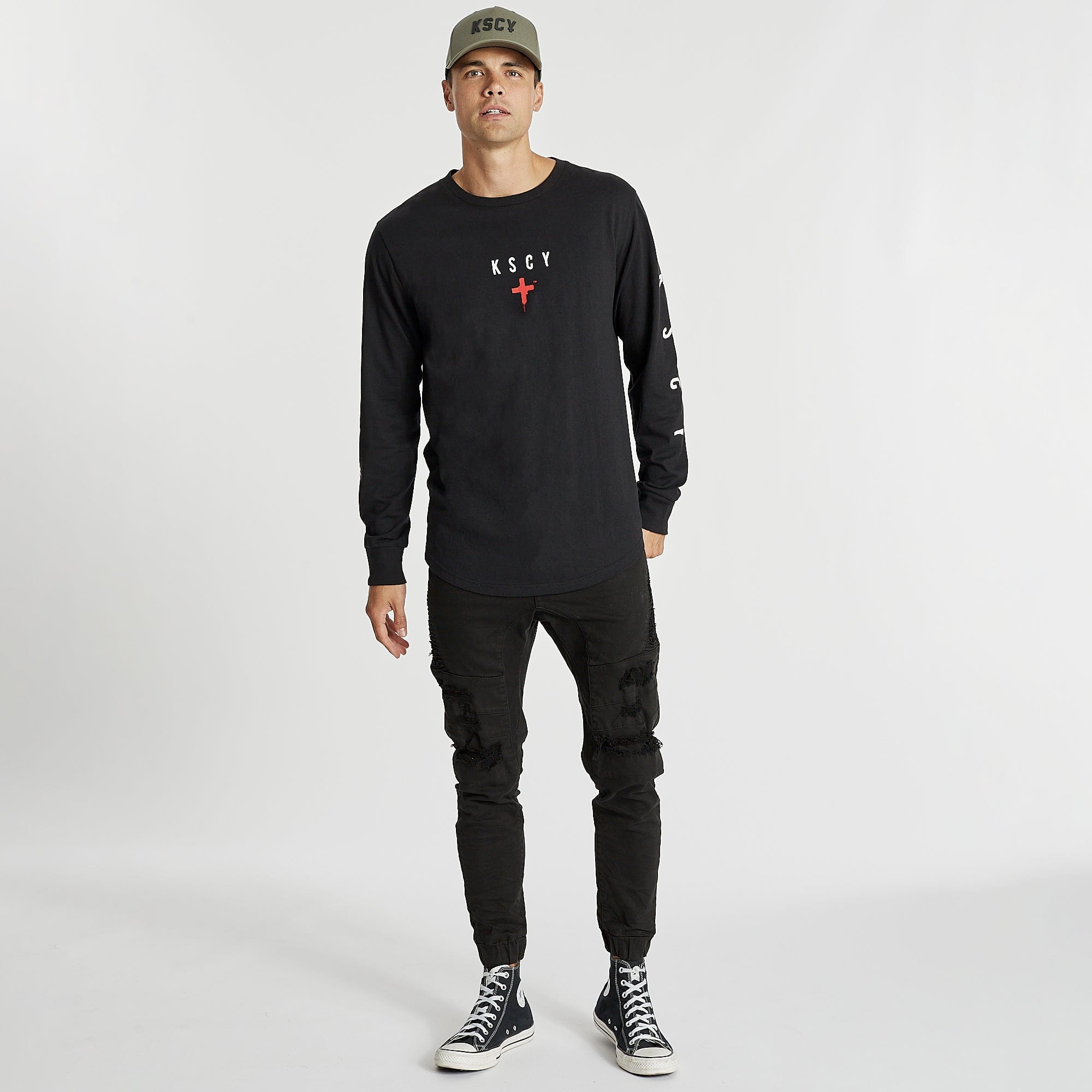 Forceful Dual Curved Long Sleeve T-Shirt Jet Black