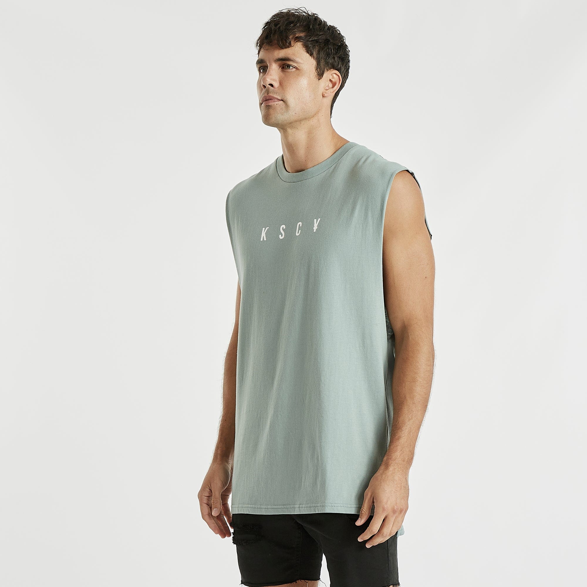 Join Step Hem Muscle Tee Slate Gray
