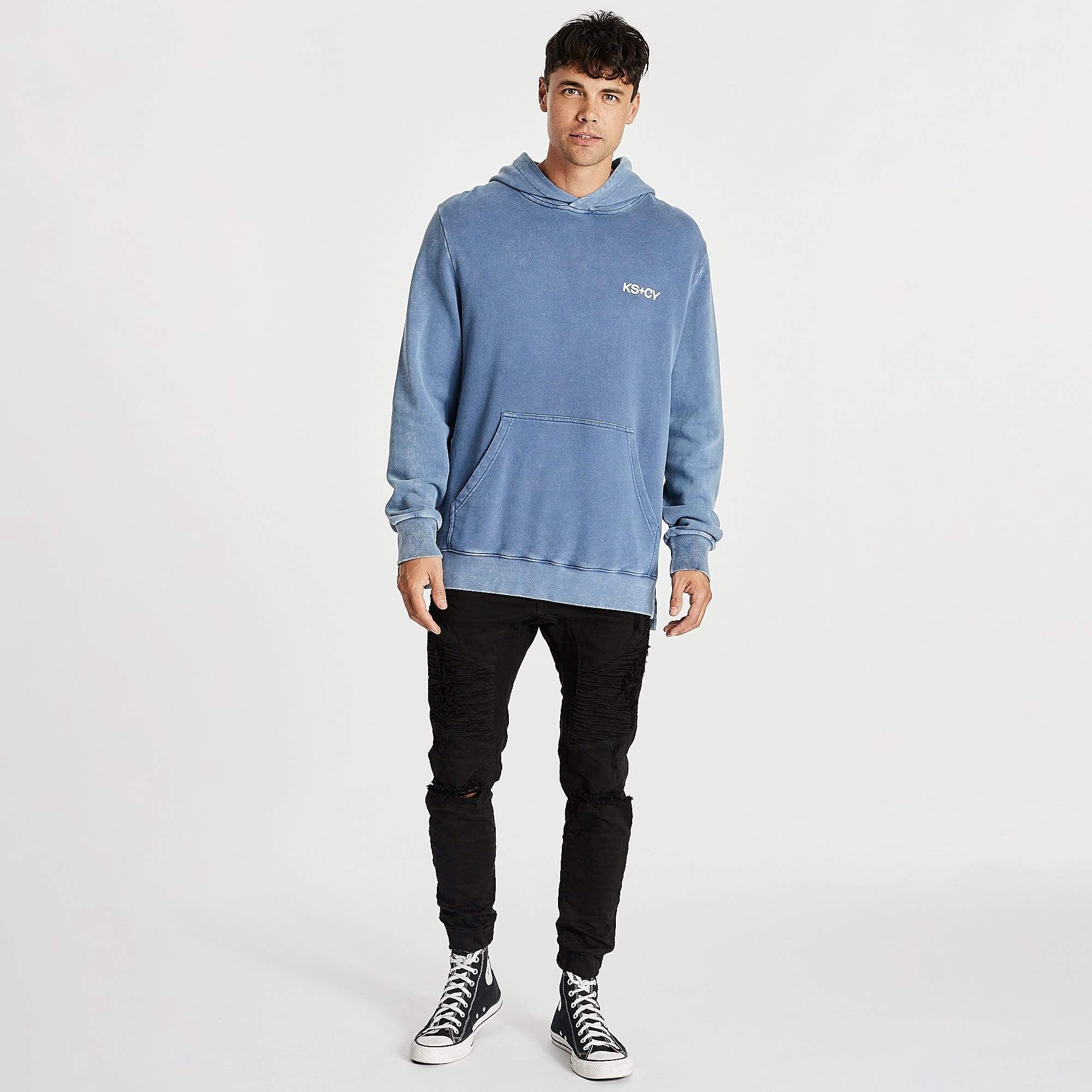 Lost Boys Step Hem Hoodie Acid Blue