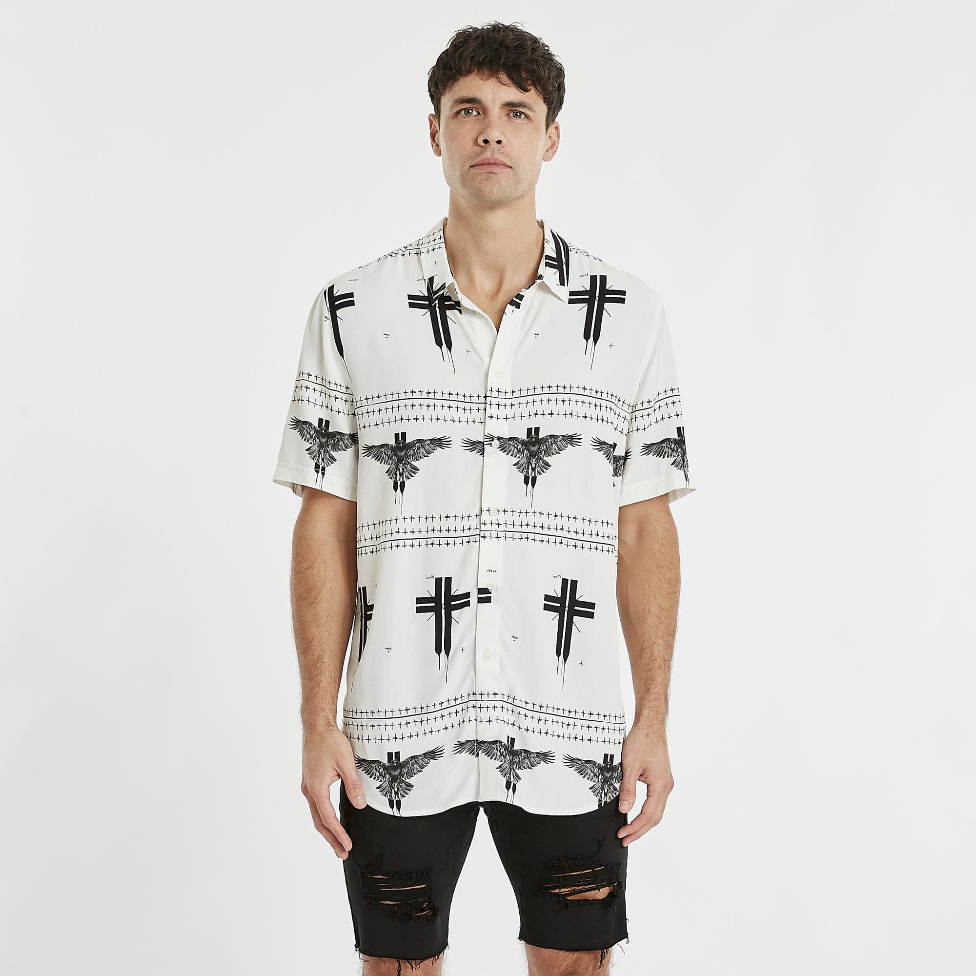 Malibu Relaxed Short Sleeve Shirt White Print