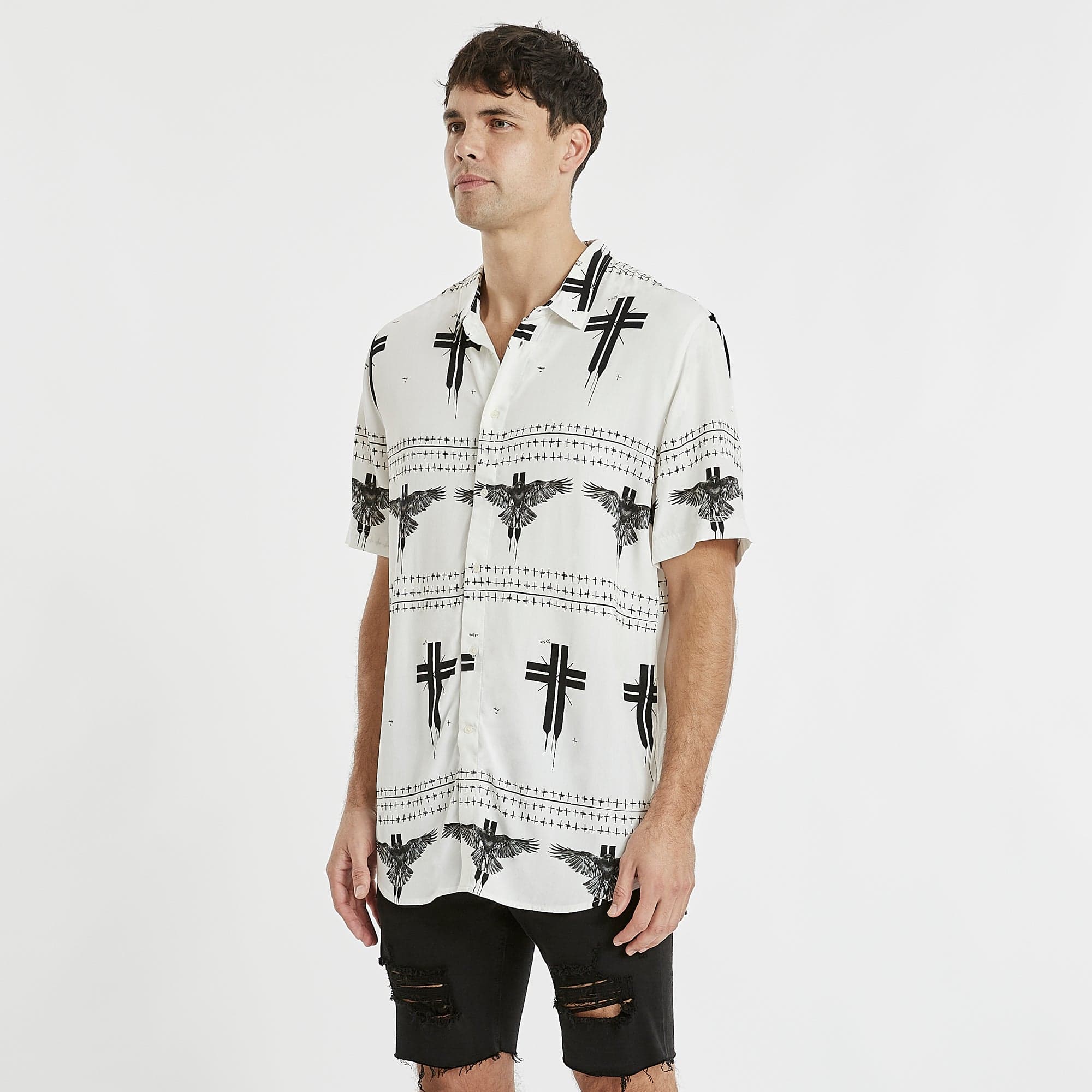 Malibu Relaxed Short Sleeve Shirt White Print
