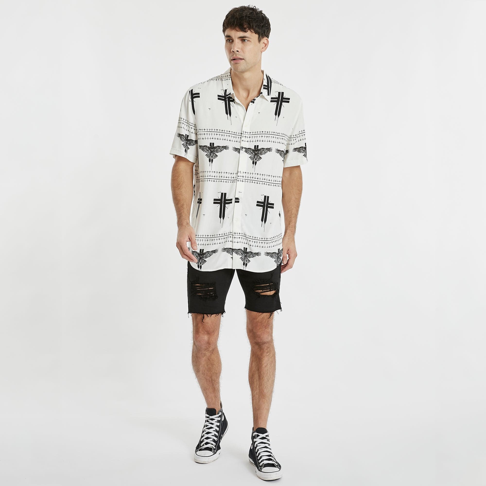 Malibu Relaxed Short Sleeve Shirt White Print