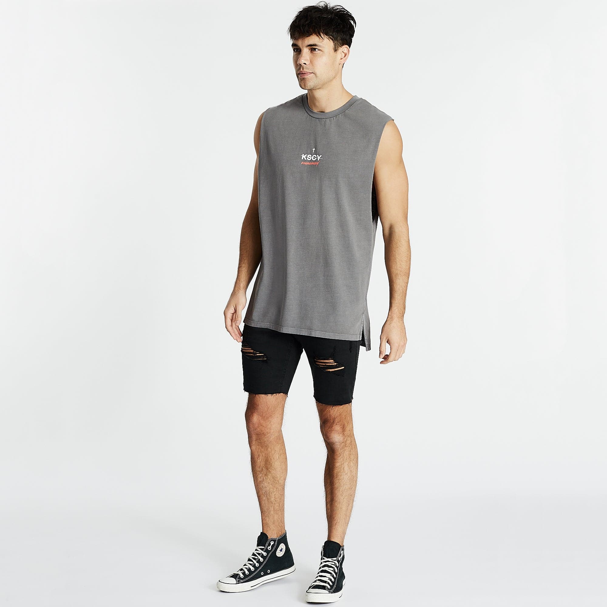 Matador Step Hem Muscle Tee Pigment Charcoal