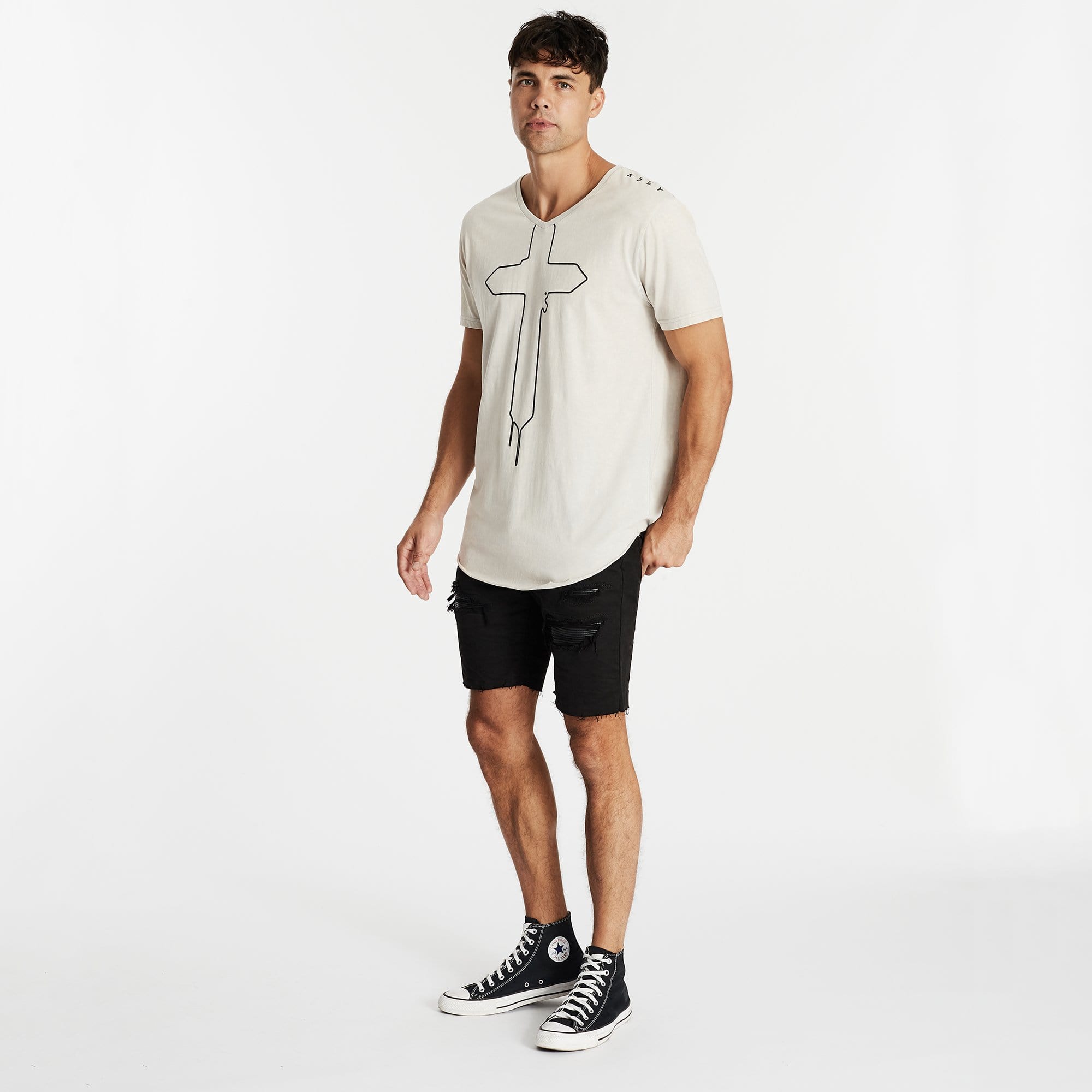 Nameless Dual Curved V-Neck T-Shirt Acid Rock