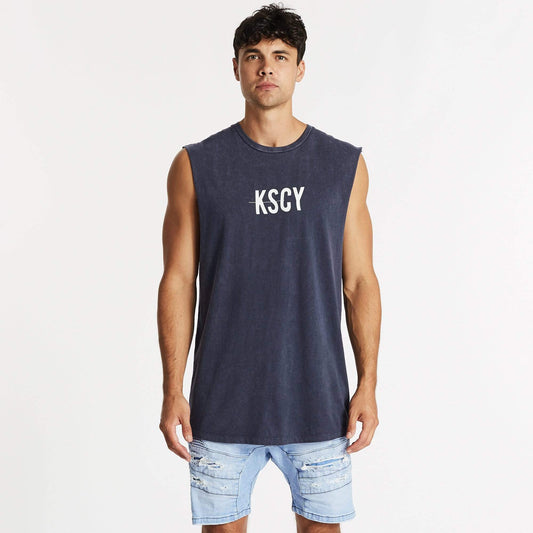 Now & Forever Dual Curved Muscle Tee Acid Navy