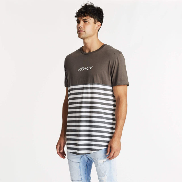 Own Terms Dual Curved T-Shirt Charcoal Stripe