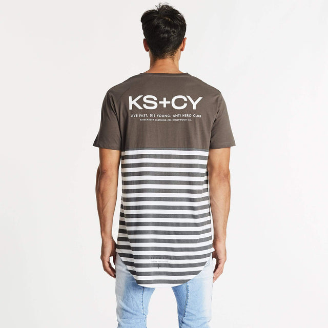 Own Terms Dual Curved T-Shirt Charcoal Stripe