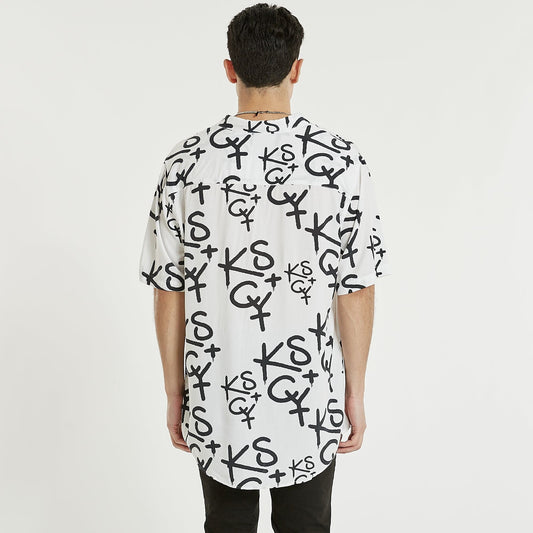 Repetition Relaxed Short Sleeve Shirt White/Black Print