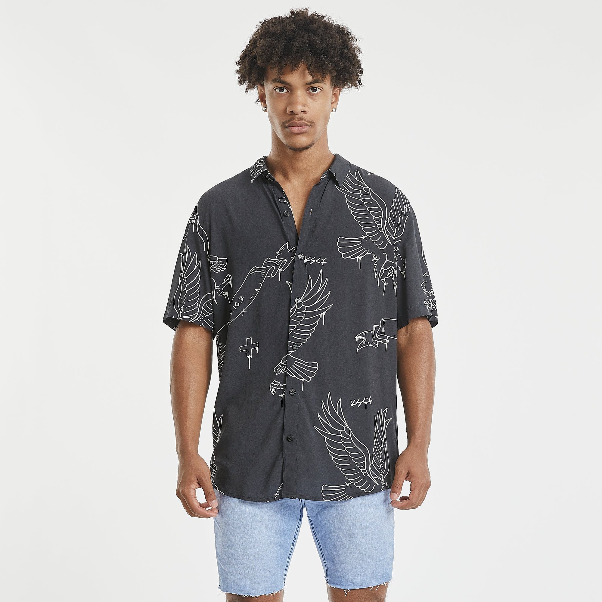 Songbird Relaxed Short Sleeve Shirt Black/White Print – Kiss Chacey