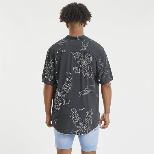 Songbird Relaxed Short Sleeve Shirt Black/White Print