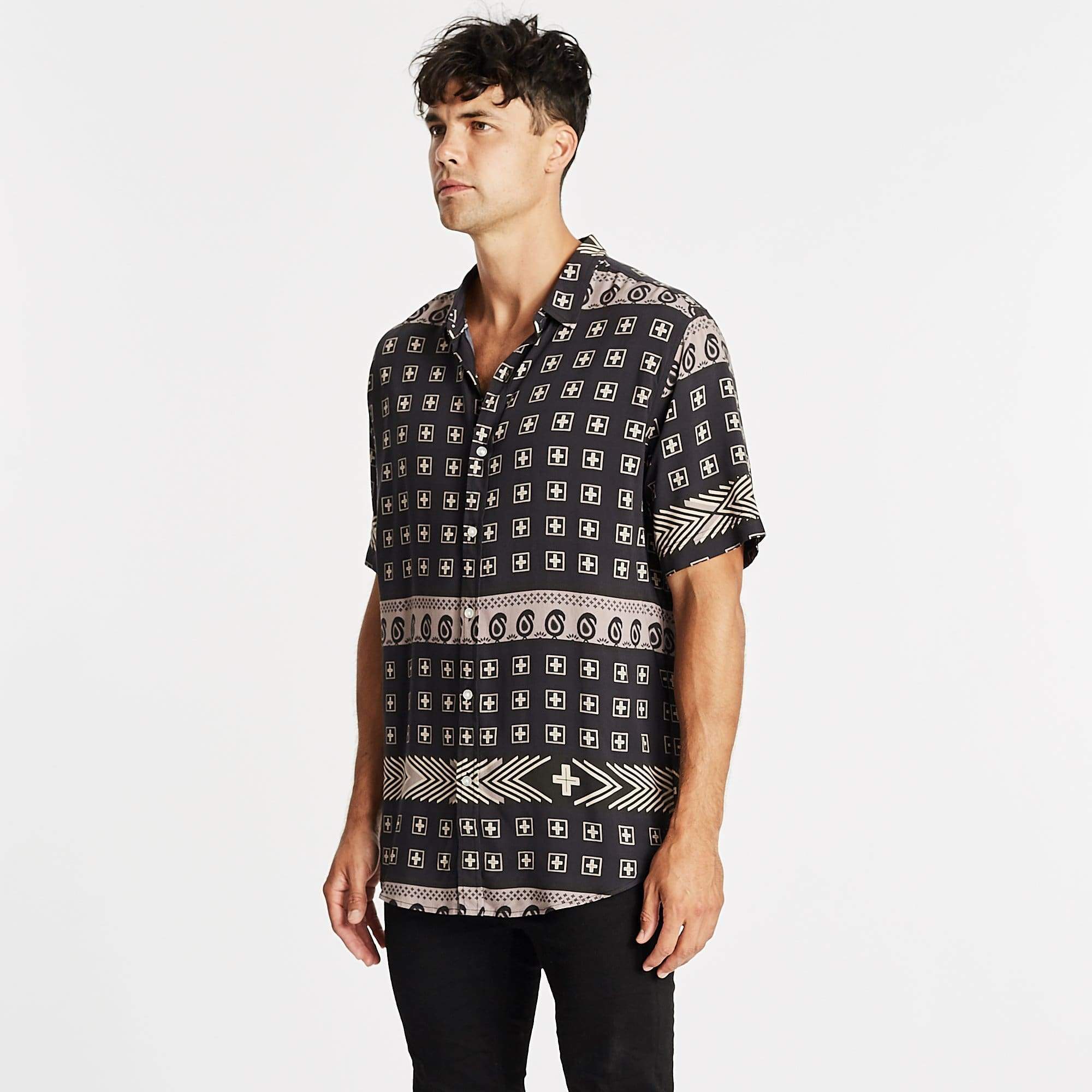 Southport Relaxed Short Sleeve Shirt Black Print