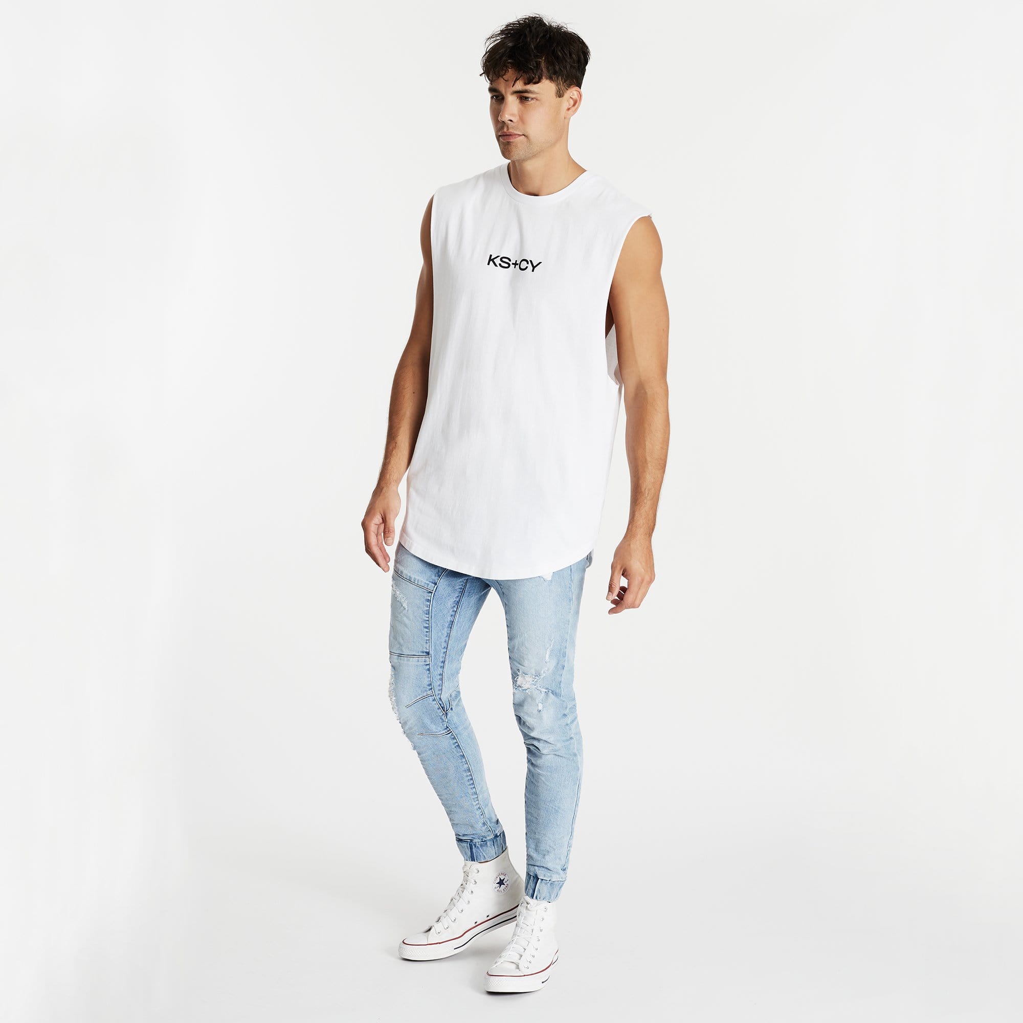Villians Dual Curved Muscle Tee White