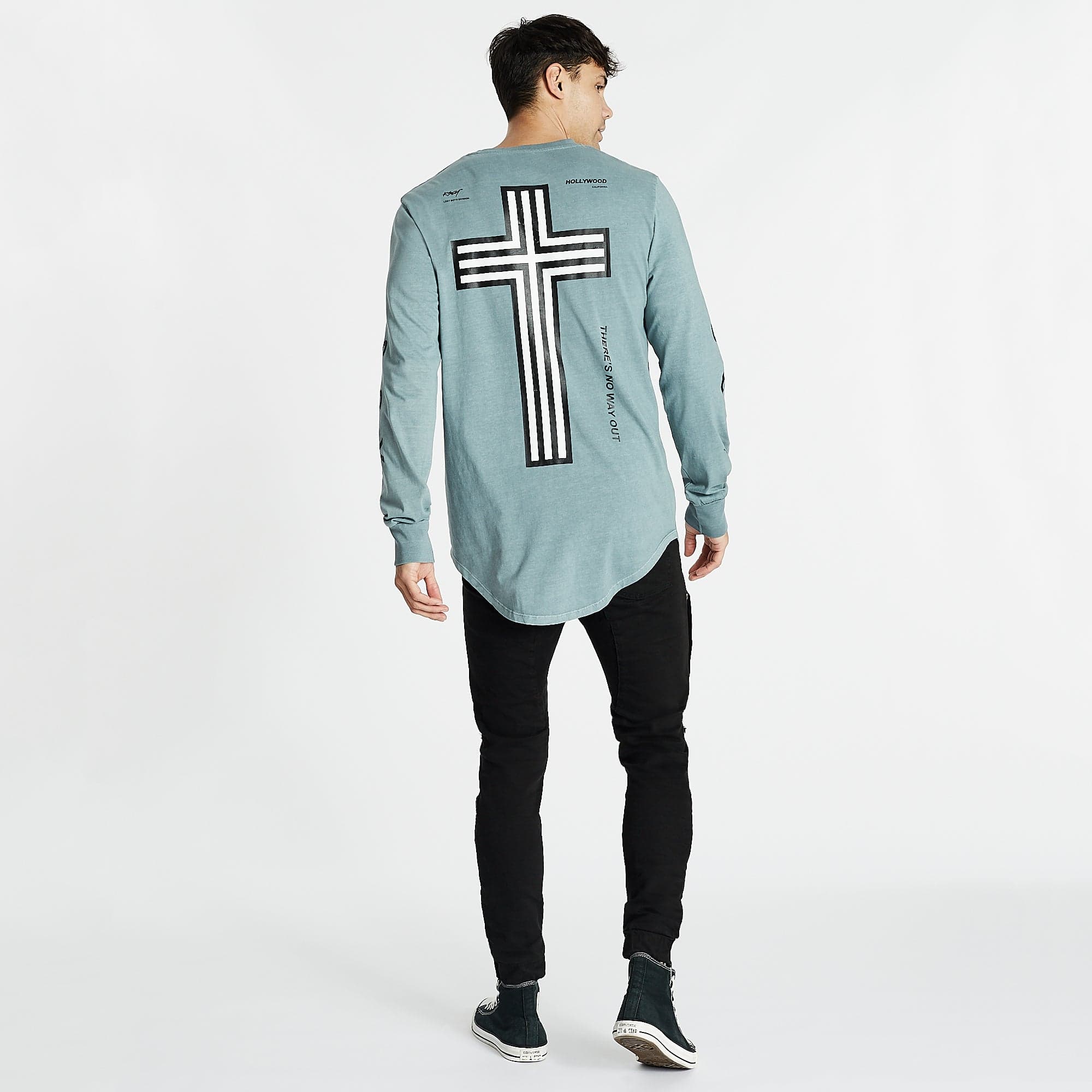 White Noise Dual Curved Long Sleeve T-Shirt Pigment Lead