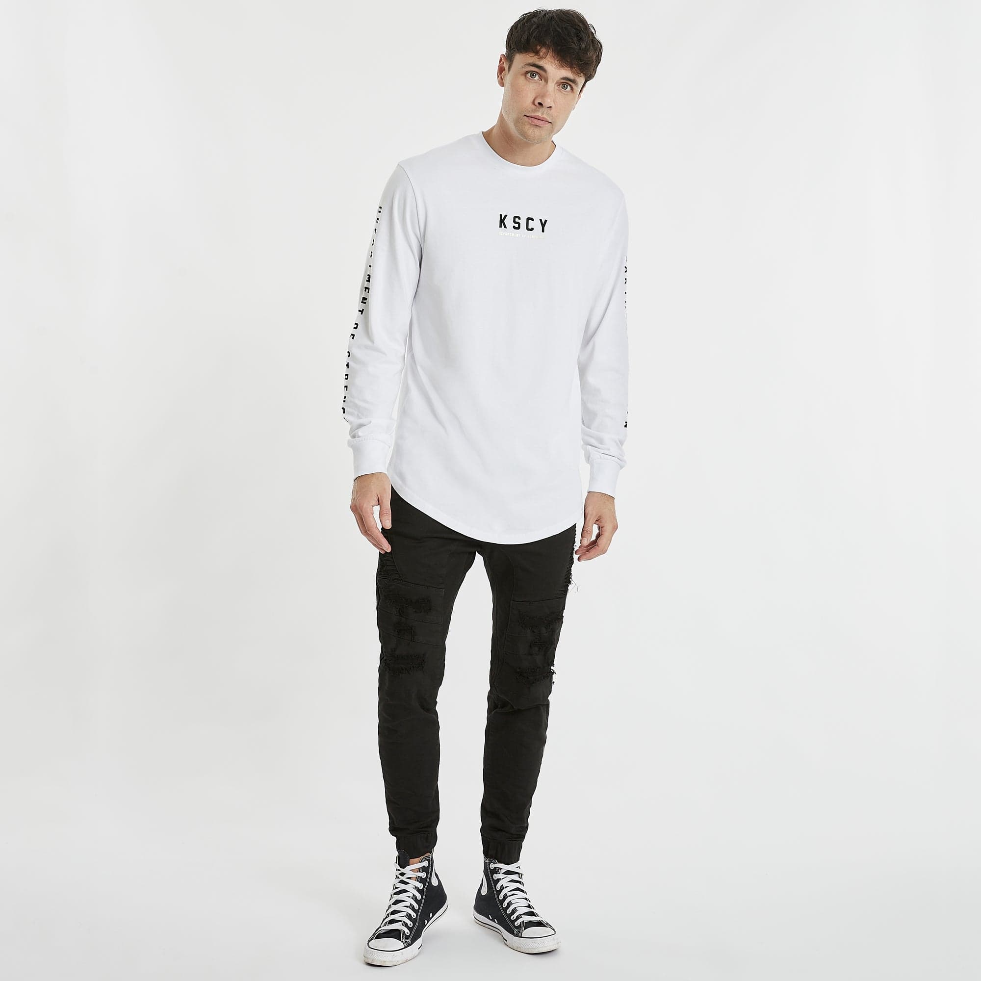 Zenia Dual Curved Long Sleeve T-Shirt White